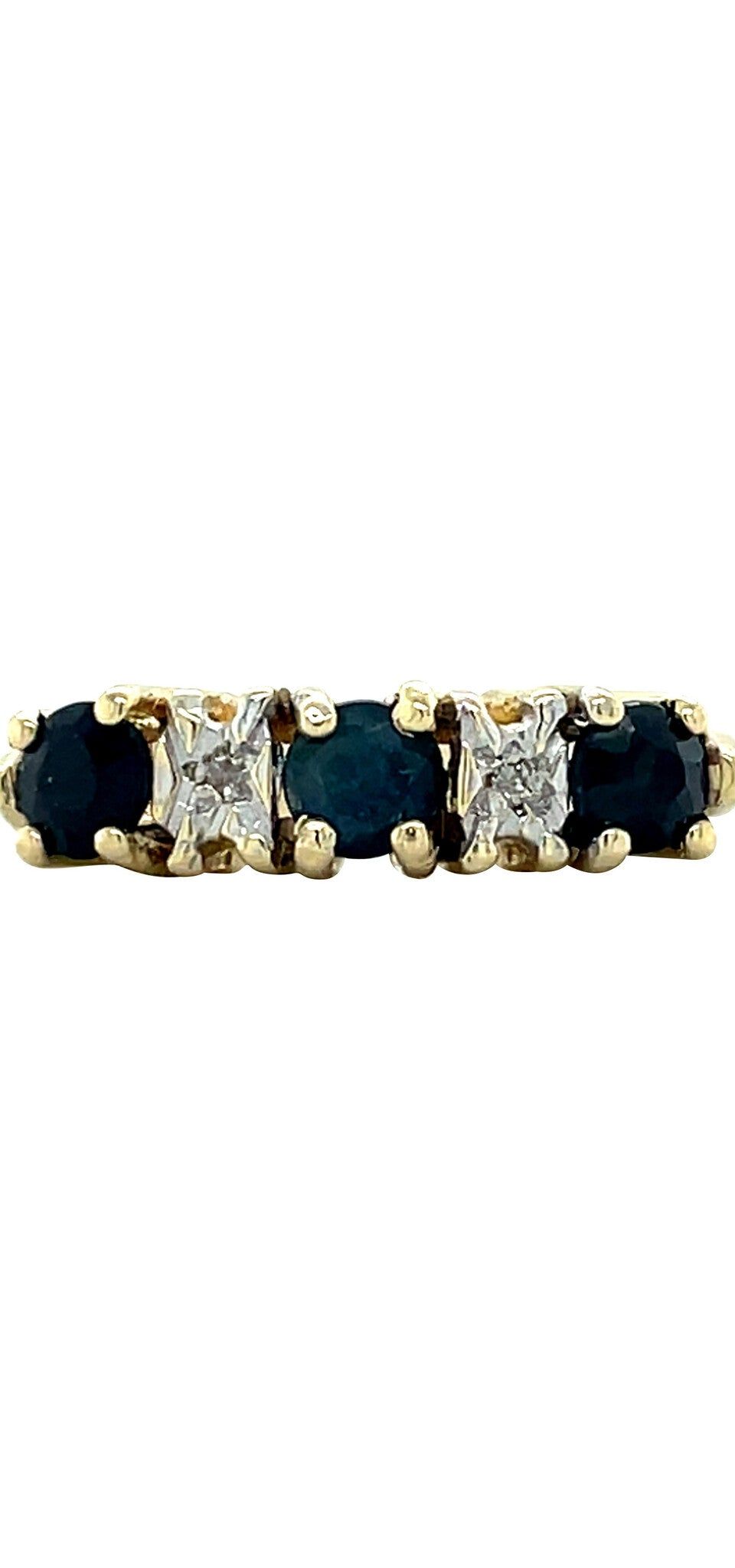 Vintage 14K Gold Half Eternity Ring with Sapphire and Diamond